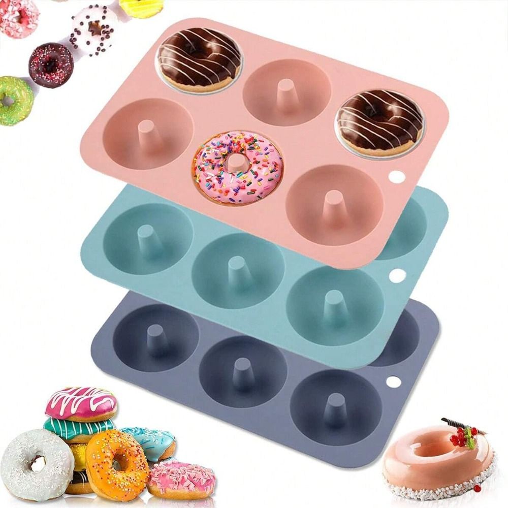 Donut Mold Silicone - แม่พิมพ์โดนัทซิลิโคนใหม่ ไม่ติดกระทะ ซิลิโคนเกรดอาหาร ใช้ซ้ำได้ 6 ช่อง
